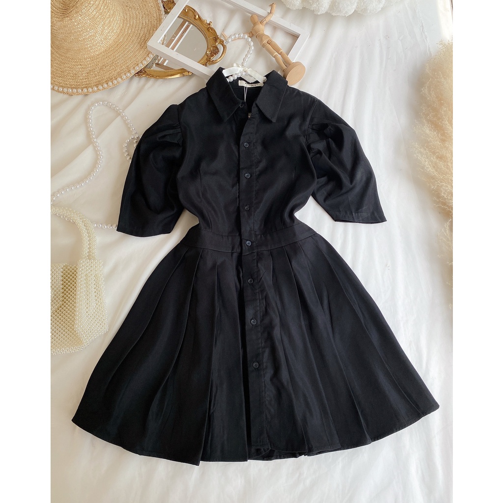 Đầm cổ sơ mi váy xòe dập ly Dorothy DD46