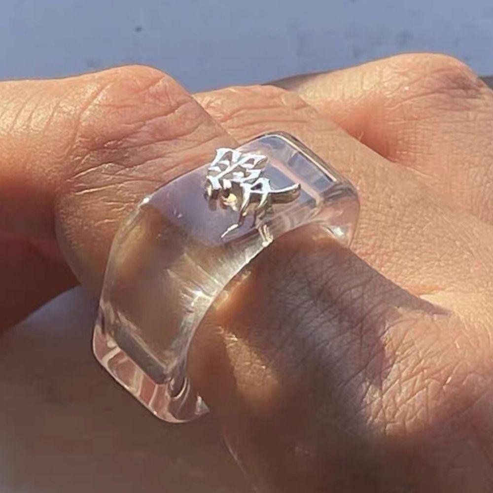 Nhẫn Acrylic Trong Suốt Kiểu Hình Học Phong Cách Punk Vintage Thích Hợp Làm Quà Valentine