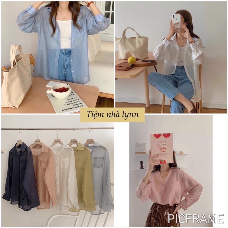 Áo sơmi tơ dài tay nhiều màu / áo sơ mi trong suốt đi biển