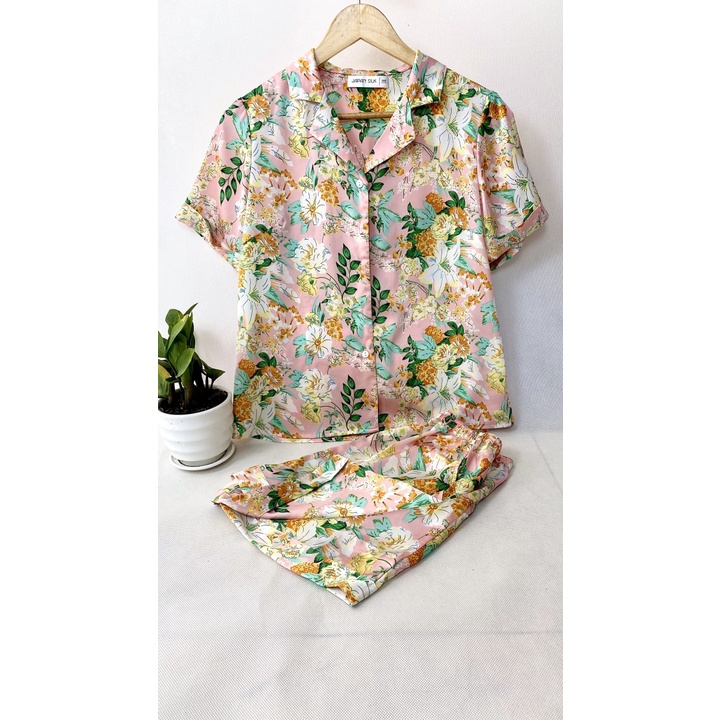 Pijama Lụa Nhật Cao Cấp JAPAN SILK Tay Ngắn Quần Cộc Họa Tiết Vintage BC059