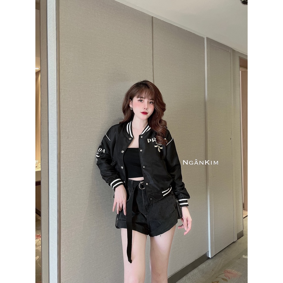 Áo khoác bomber chất gió lụa mềm chặn gió tốt lót 2 lớp cẩn thận 2 màu trắng đen