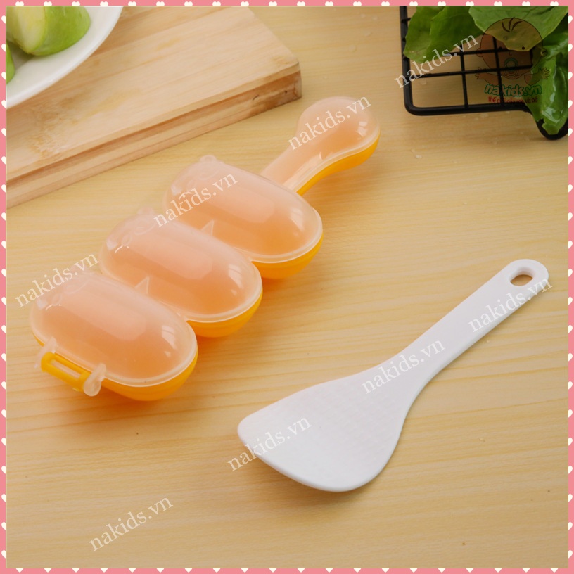 Bộ Khuôn Lắc Tạo Hình Cơm Nắm Cho Bé Ăn Dặm Kèm Thìa