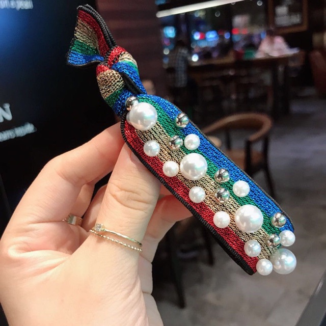 Cột tóc đính hạt bẹt màu sắc - Khăn turban