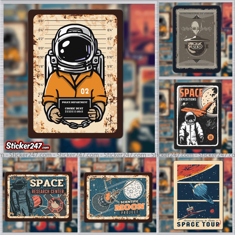 Sticker Vintage Retro Space Galaxy Vũ trụ 𝑭𝒓𝒆𝒆𝒔𝒉𝒊𝒑 chống nước, sticker dán laptop, điện thoại, đàn, mũ bảo hiểm, vali