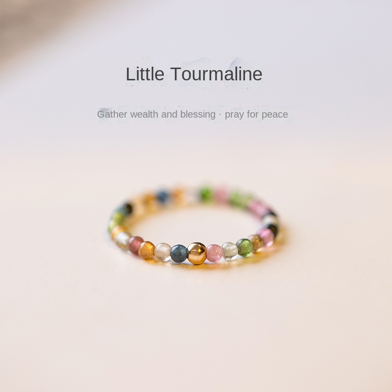 Nhẫn Đính Hạt Tourmaline Tròn Màu Cầu Vồng Siêu Mịn 2mm Thời Trang Thu Đông Cho Nữ Có Sẵn Hàng Bán Sỉ