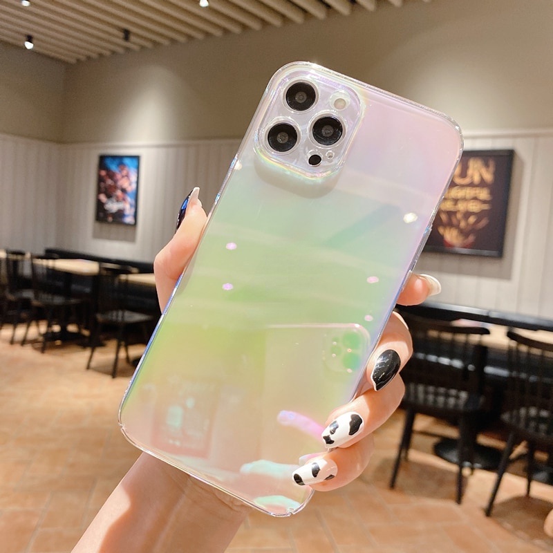 For iphone 14 pro max Ốp Điện Thoại Nhựa Acrylic Trong Suốt Ánh Laser Cầu Vồng Cho iPhone 14 Pro Max 13 Pro 12 Mini 11 Pro Max X XR XS 7 8 Plus SE 2020