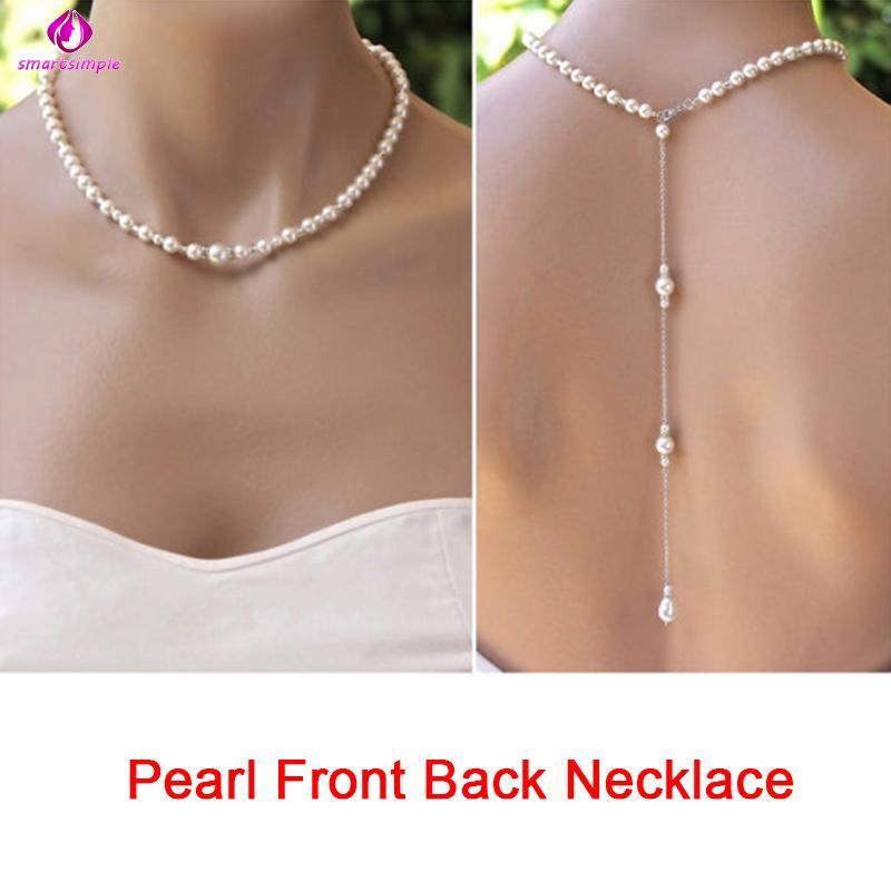 Vòng cổ Dáng Dài Lưng Đính Ngọc Trai Nhân Tạo Sang Trọng Cho Cô Dâu