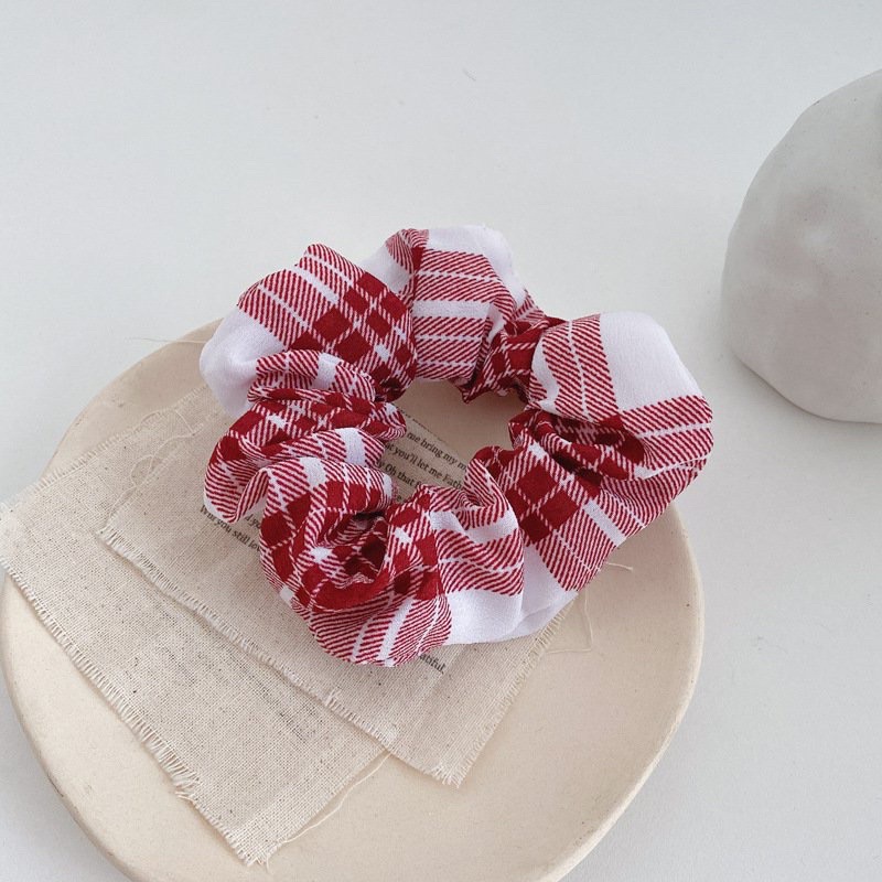 Cột tóc Scrunchies , Dây buộc tóc vải kẻ co giãn thời trang nhiều màu