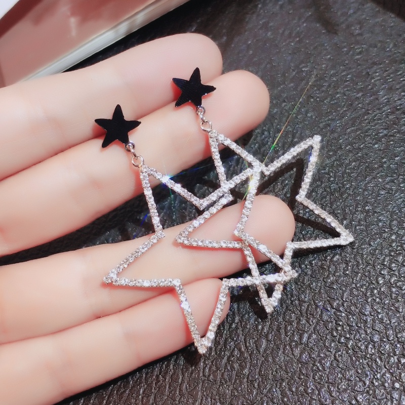 Bông tai JIUDUOLAN hình ngôi sao năm cánh rỗng lớn đính đá tinh tế phong cách Âu Mỹ