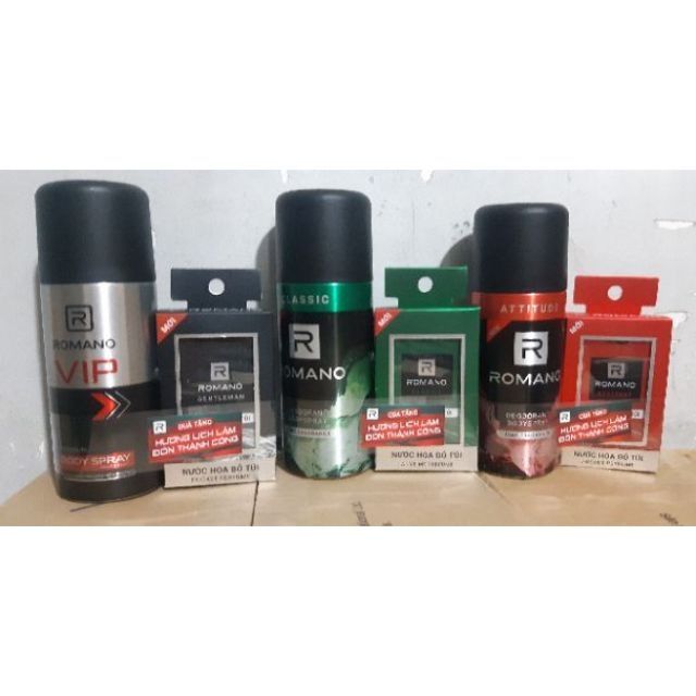Xịt khử mùi Romano 150ml + nước hoa bỏ túi 18ml