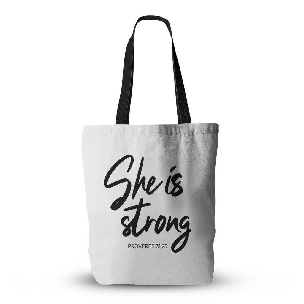 Túi tote vải canvas nữ - Túi tote nữ đeo vai đi học, đi chợ, đi làm cá tính SHE IS STRONG