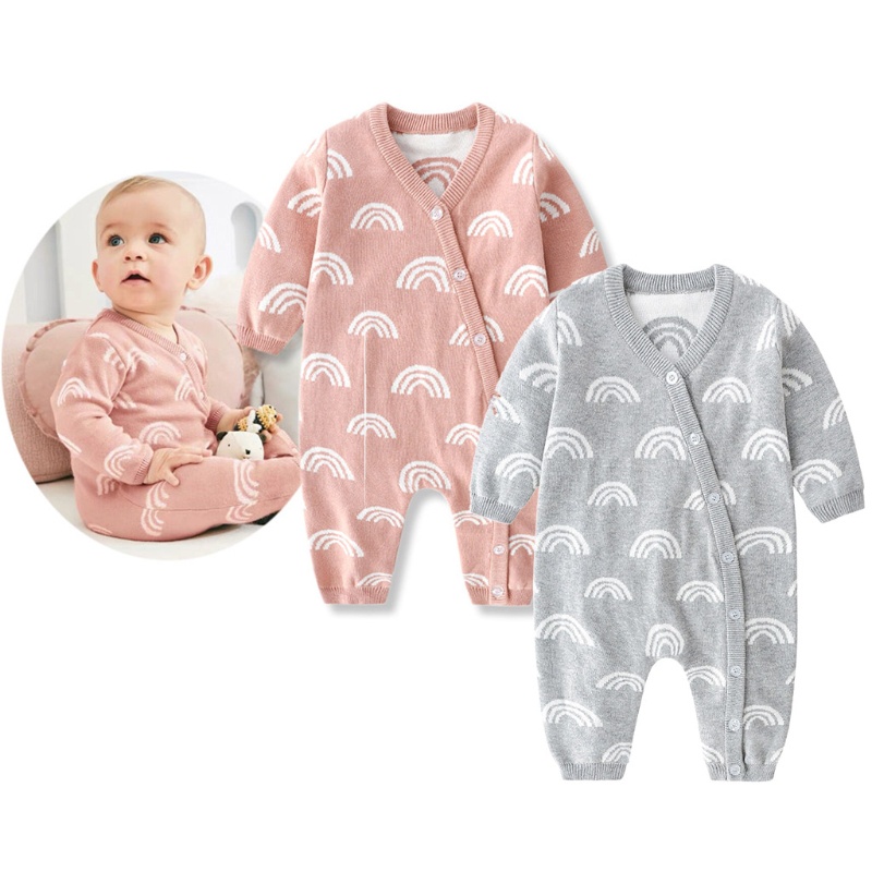 Bộ Áo Liền Quần Bằng Cotton Dệt Kim Thời Trang Thu Đông Cho Bé Sơ Sinh