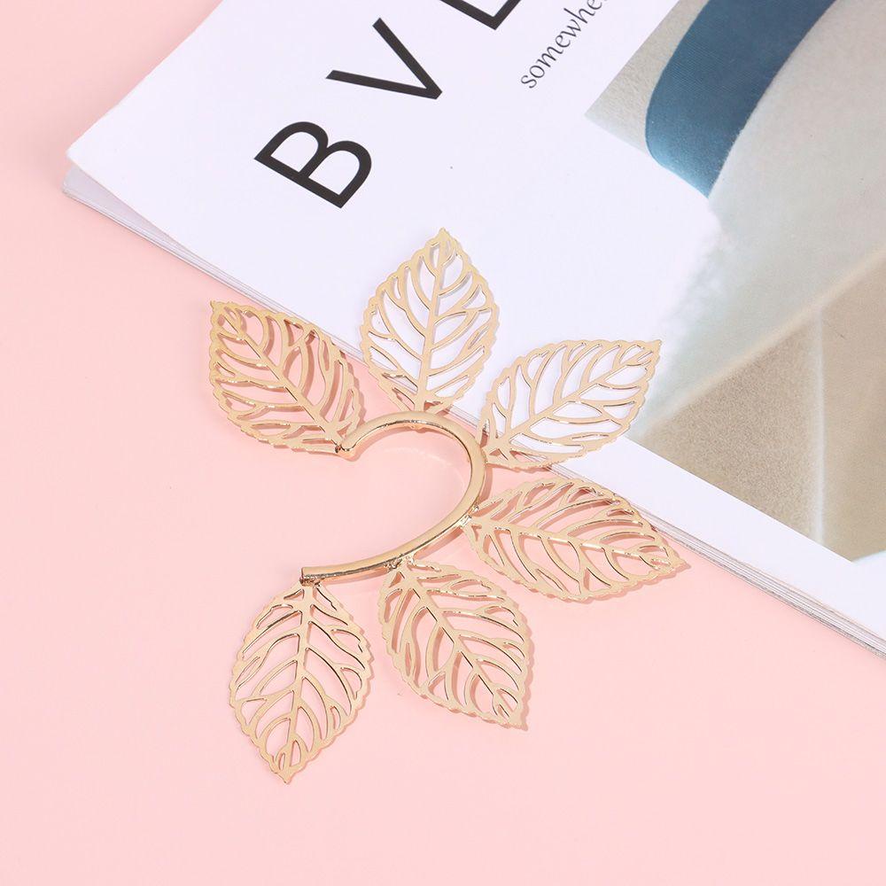 Bông Tai Đeo Vành Tai Không Cần Xỏ Lỗ Hình Chiếc Lá Bằng Kim Loại Thời Trang