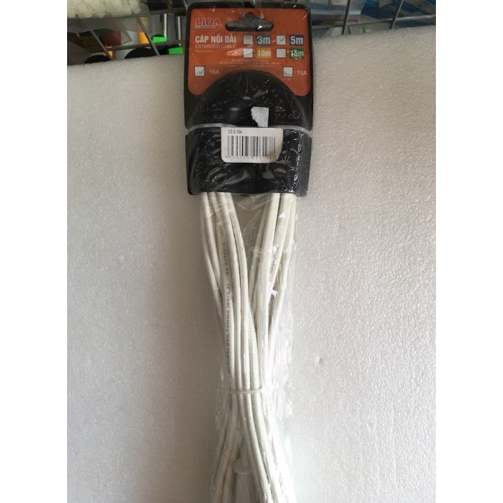Cáp nối dài 2 lõi 10A LiOA C5-2-10A - Dây 5m, Đen, Xanh, Cam, Vàng