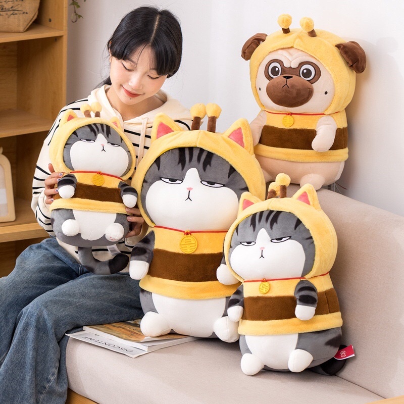 Gấu Bông Mèo Hoàng Thượng Áo Ong, Chó Nô Tỳ Áo Ong. Hàng Loại 1 Mềm, Êm, ĐẸP