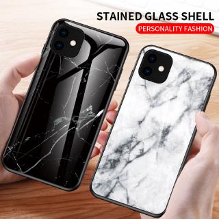Ốp điện thoại mặt kính cường lực vân đá hoa viền tpu mềm cho IPhone 11 Pro X XR XS MAX