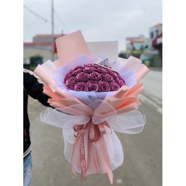 [Quà Tặng Sinh Nhật]_ Bó hoa hồng nhũ 20-35 bông tặng full phụ kiện