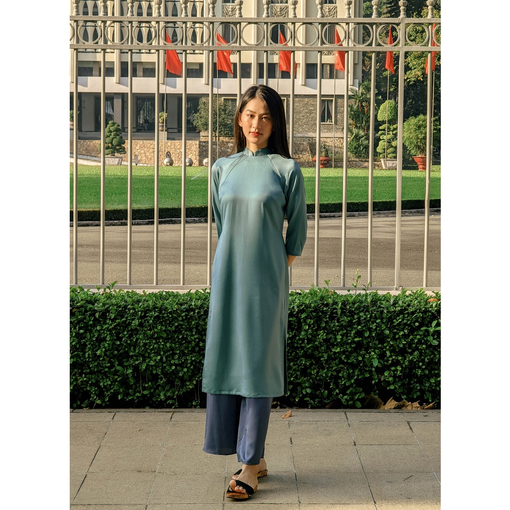 Set Áo Dài Rosemary Lụa Tây Thi Xanh Lam