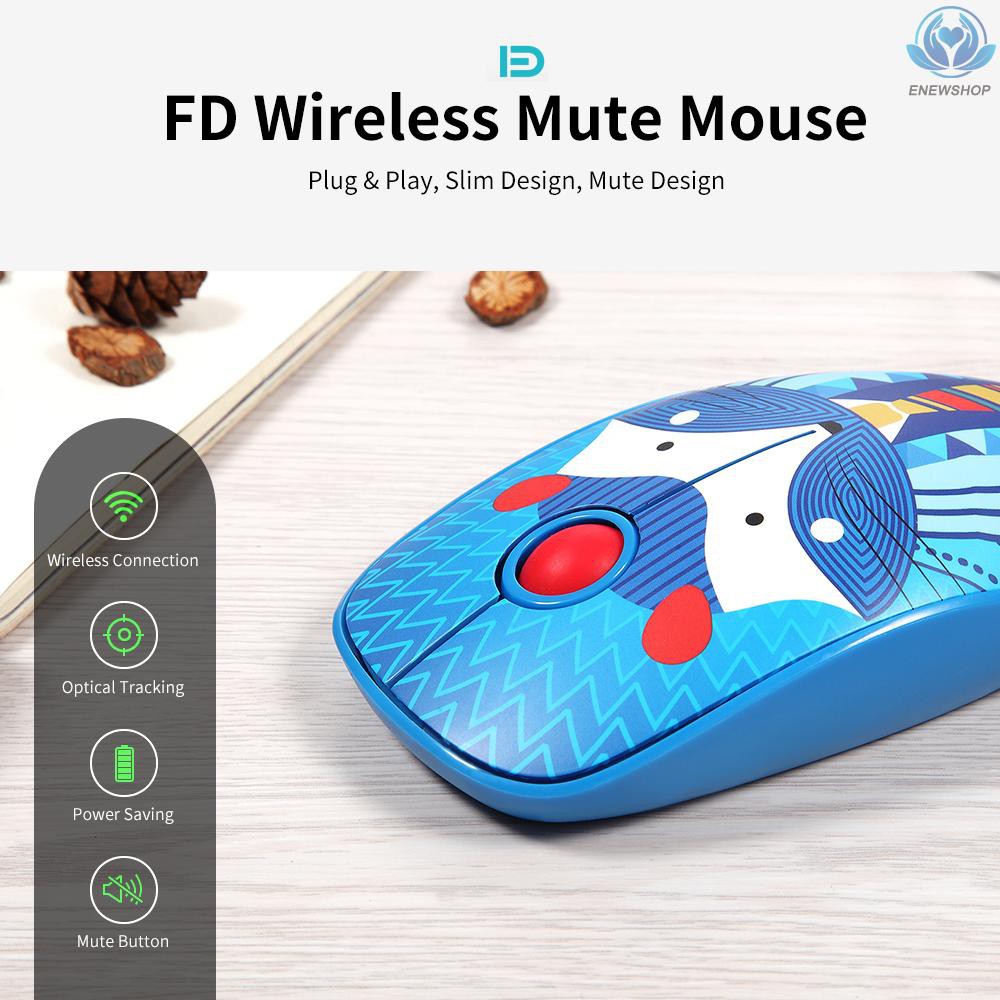 【enew】FD V8H 2.4G Wireless Mute Mouse Plug &amp; Play Slim Mice Optical Tracking Power Saving Smooth Scroll Wheel for Laptop PC (Fox)