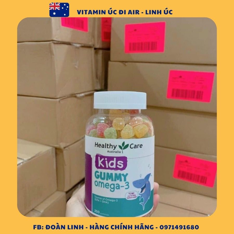 Kẹo Dẻo Dha Cho Bé Từ 2 Tuổi Healthy Care Gummy Omega 3, Hàng chuẩn Úc,  Hỗ Trợ Mắt Sáng, Thông Minh