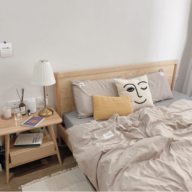 Set chăn ga gối Cotton đũi: mix beige ghi