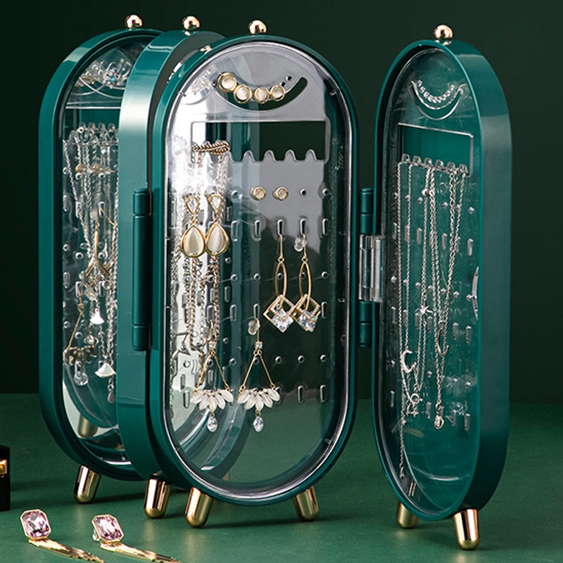 Hàng HOT Kệ trang sức, kệ treo bông tai, dây chuyền 4 cánh cao cấp có thể gập lại Thiết kế màn hình【Texas053】