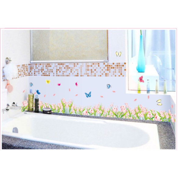 Decal trang trí chân tường Hoa lá và bướm mẫu mới