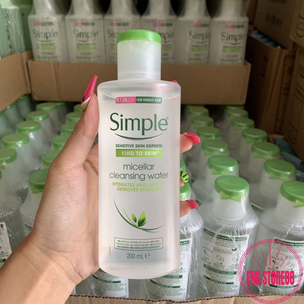 Nước Tẩy Trang Simple Kind To Skin Micellar Cleansing Water 200ML sạch sâu, nhẹ dịu phù hợp với mọi loại da nhạy cảm