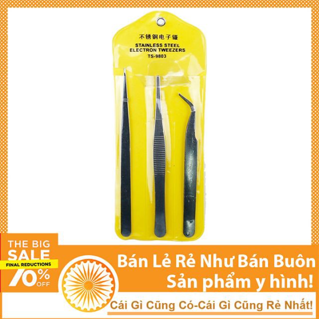 Bộ 3 Kẹp Linh Kiện Điện Tử Đa Năng Loại To Dài 13Cm (Vỏ Vàng)