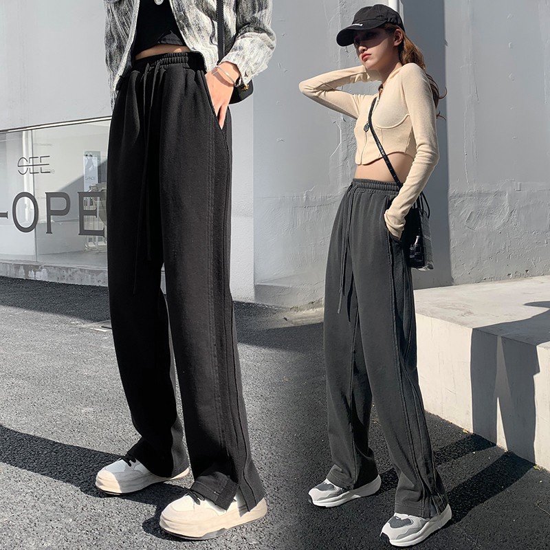 Quần Dài Nữ Ống Rộng Xẻ Tà Thời Trang retro