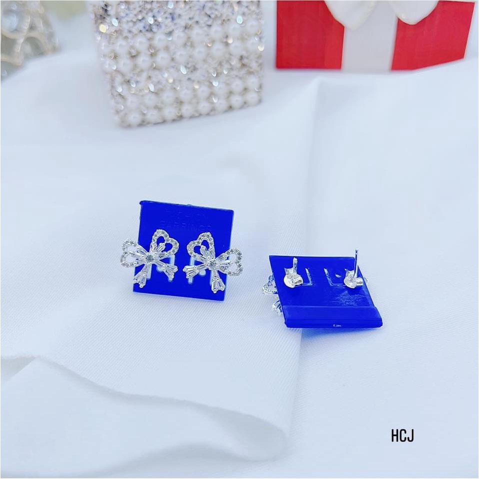 Bông tai bạc nữ mẫu nơ đính đá xinh xắn giá sỉ - Kho sỉ bạc Nhất Linh