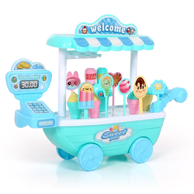 [Mã LIFE0503TOYS giảm 10% đơn 0Đ] Đồ chơi xe đẩy quầy bán kem di động cho bé chơi bán hàng, nấu ăn, nhà bếp