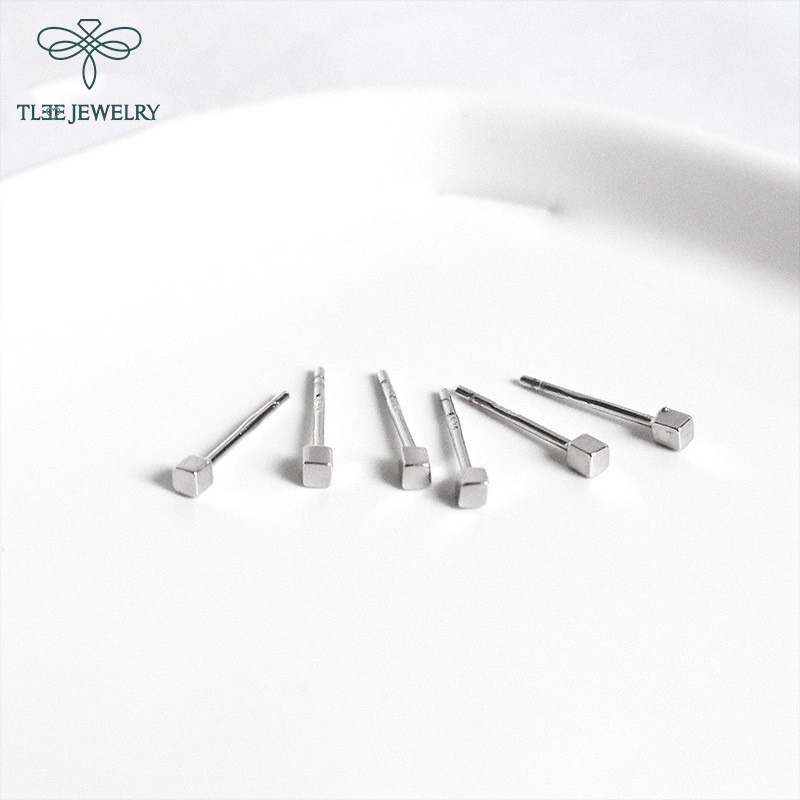 Khuyên tai bạc nữ TLEE hình khối mini xinh xắn TleeJewelry B0182