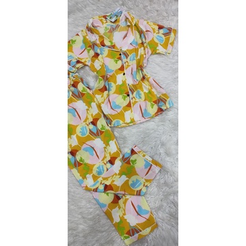 Bộ pijama tay ngắn quần dài vải lụa hàn