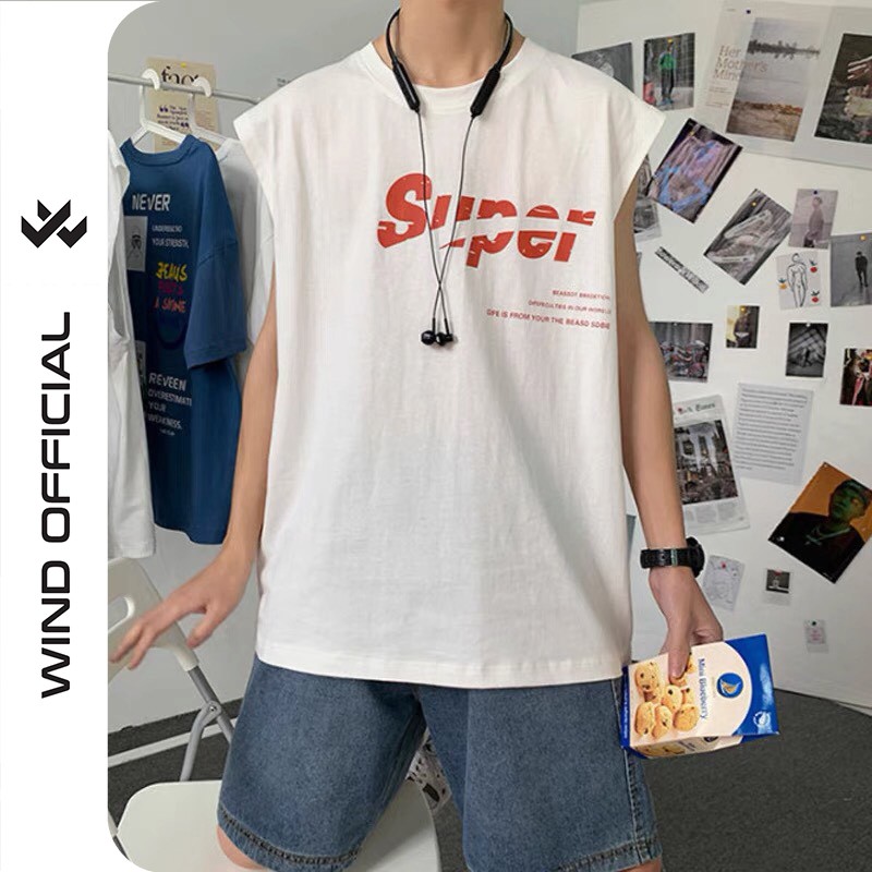 Áo thun tanktop unisex sát nách form rộng SUPER nam nữ ulzzang Wind