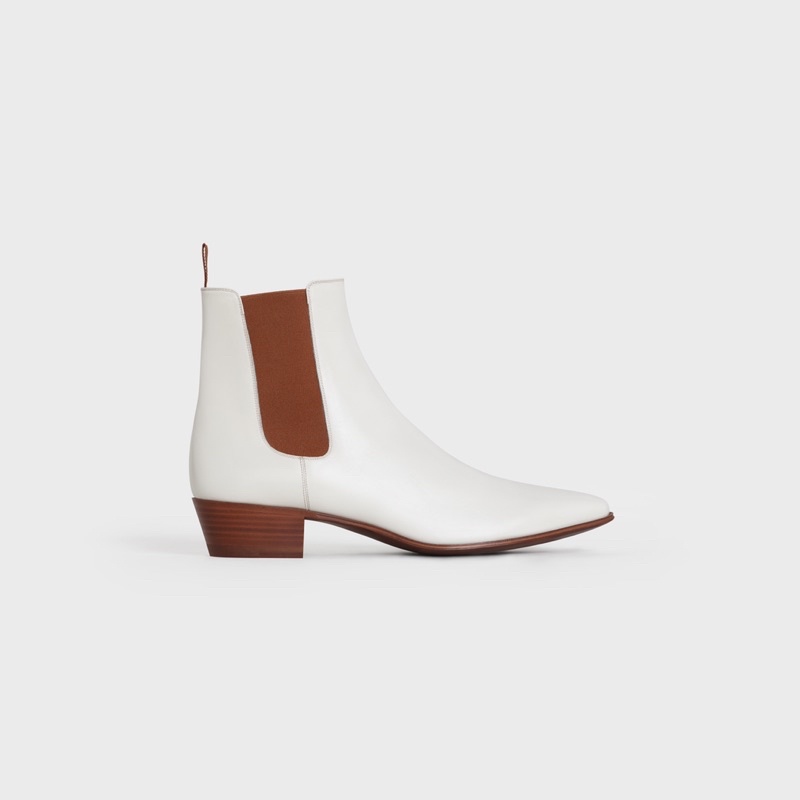 Boots Trắng Sơn Tùng Da bò đế gỗ khâu gót 5cm (Celine Alternative Boots)