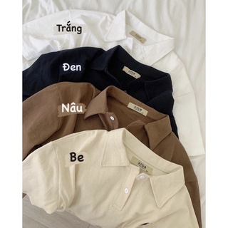 Áo pull trơn chất thô mặt tuyết tay lỡ cổ polo basic