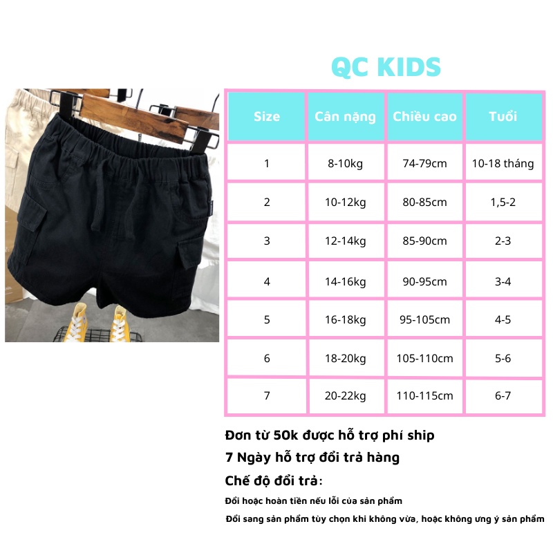 Quần kaki bé trai bé gái QC-KIDS, quần đùi cho bé túi hộp 10-25kg