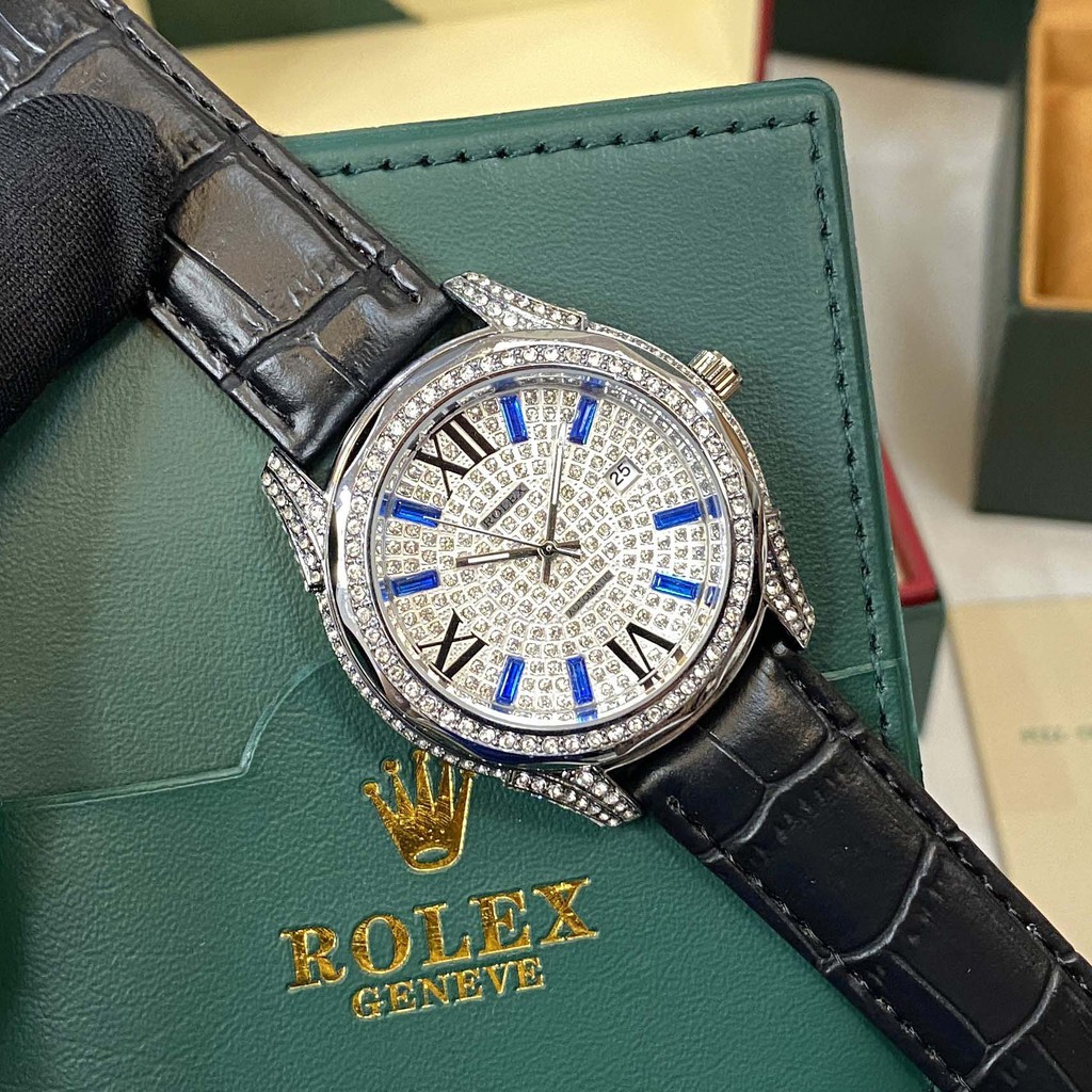 [Tặng Hộp Hãng] Đồng hồ nam Rolex đính đá full box dây da - bảo hành 12 tháng
