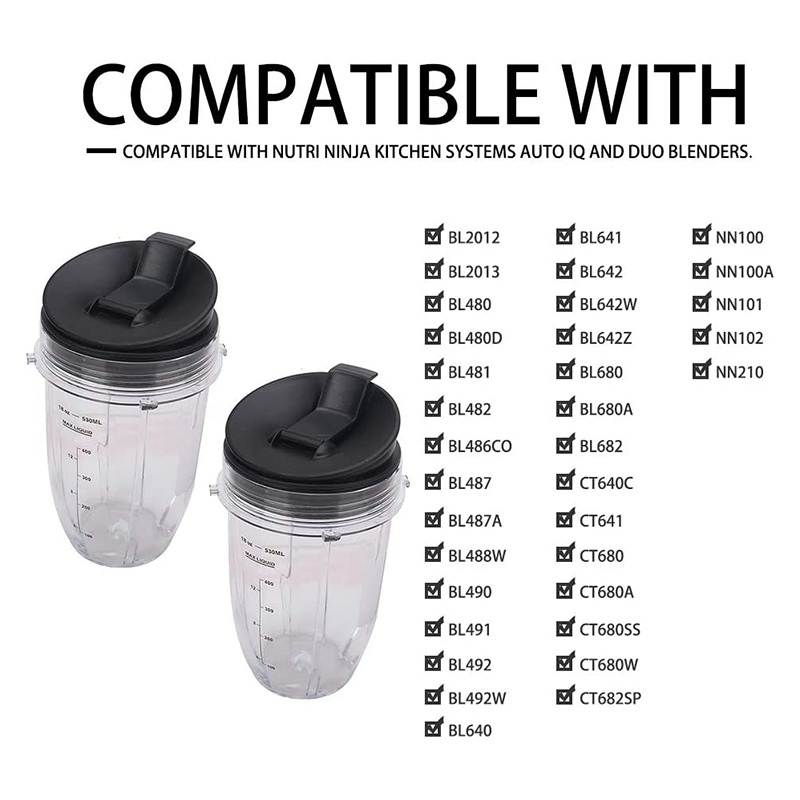 Bộ 2 Cốc Đánh Trứng 18Oz Thay Thế Cho Ninja Auto IQ BL480 BL642 BL450 BL682 BL480 BL490 BL640 BL680