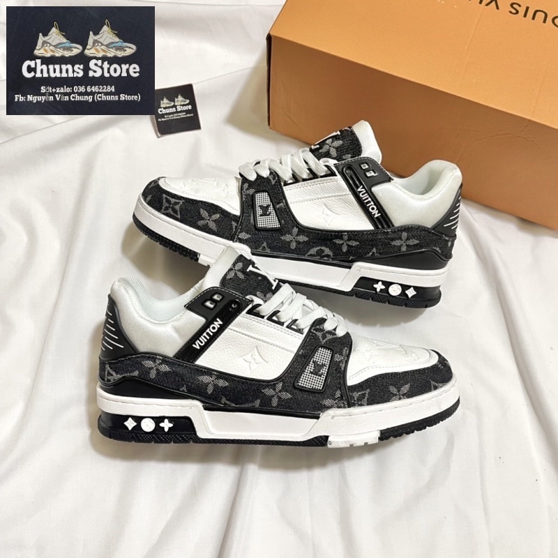 Giày LV trắng xanh đen cao cấp lót hoa sc, giày Louis vuiton các màu cao cấp