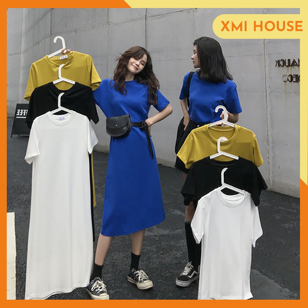 Đầm thun nữ ngắn tay cổ tròn Xmi House chất thun thái mềm mịn, co giãn mã AD99