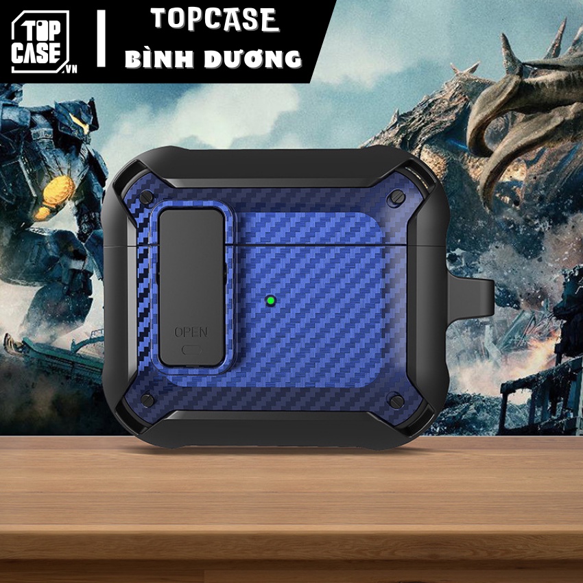 Case Airpods - Vỏ bảo vệ tai nghe Airpods 1/2/3/Pro chống sốc TPU vân carbon,có công tắc kèm móc khoá-TOPCASE BÌNH DƯƠNG