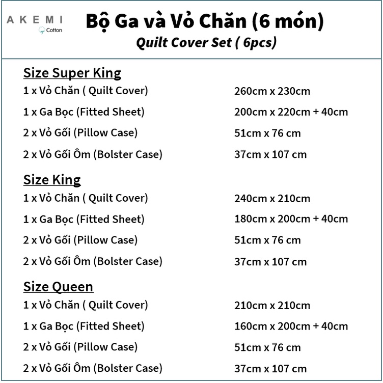 Bộ Ga và Vỏ Chăn Akemi Cotton Select Affinity - Sage Box (Queen Size), 6 món