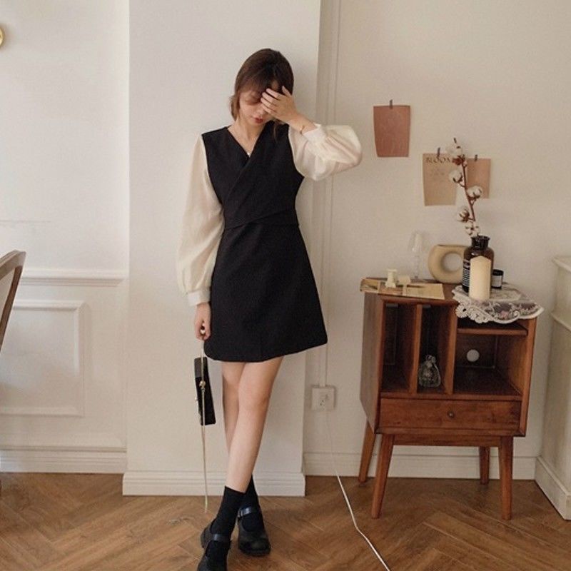 Đầm Voan Dài Tay Dáng Ôm Giả Hai Mảnh Phong Cách Phương Tây Thời Trang Mùa Thu Hàng Mới Dành Cho Bạn Nữ