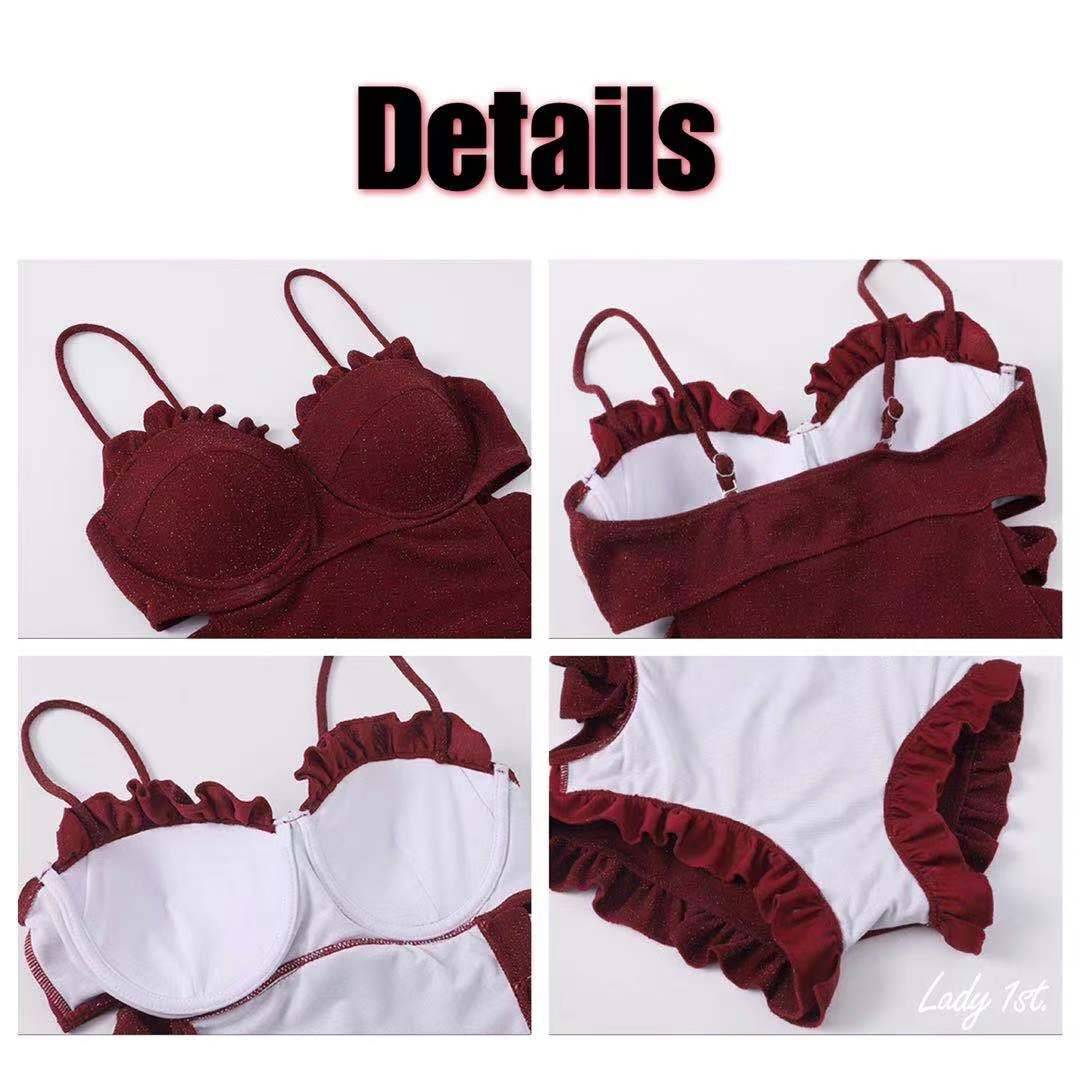 Red swimwear womens chest gathered tight slim slide hollow vintage swimsuit | BigBuy360 - bigbuy360.vn