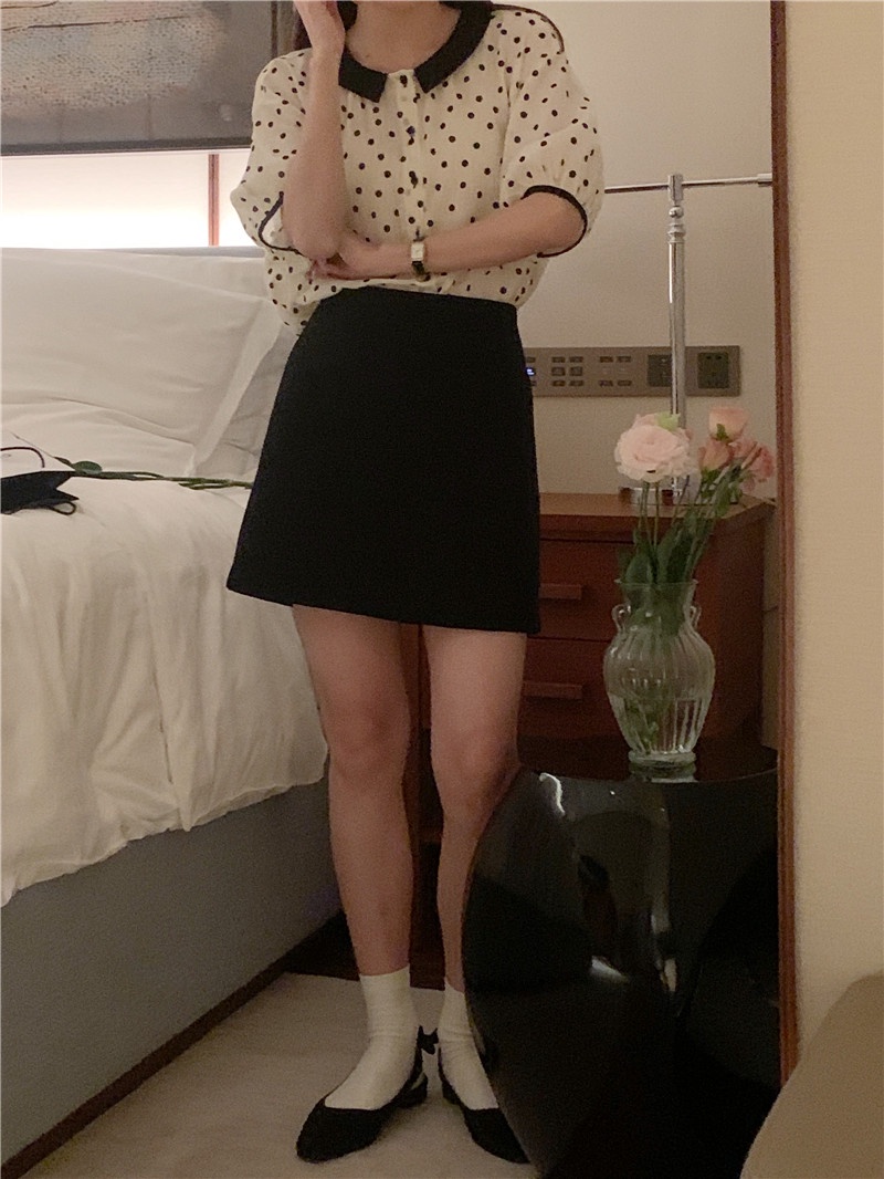 Áo Sơ Mi Chấm Bi Dáng Rộng Ngắn Tay Thời Trang Sành Điệu 53791