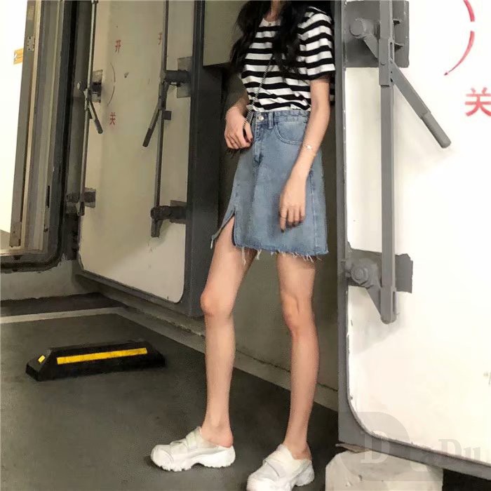 Chân váy jean Mini Dáng Chữ A Lưng Cao Xếp Ly Thời Trang