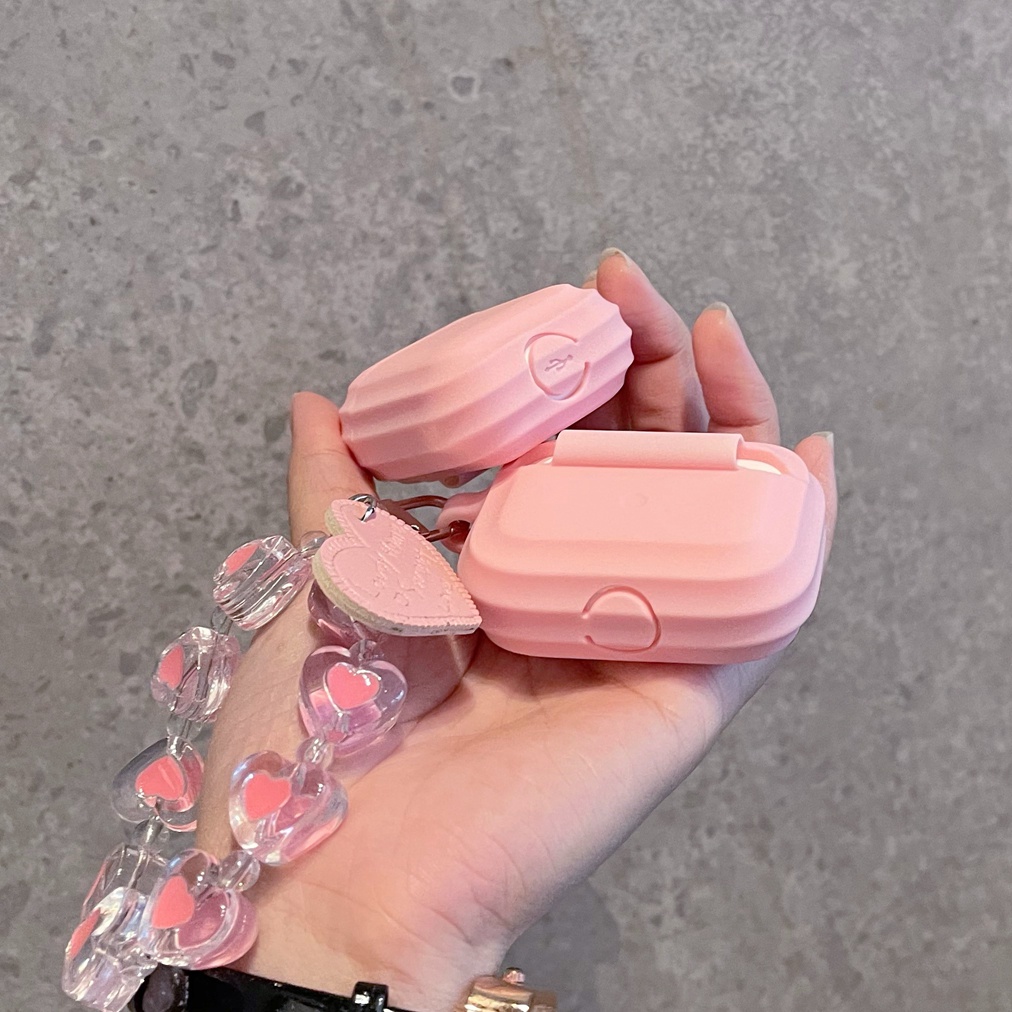 Vỏ bọc TPU mềm bảo vệ hộp sạc tai nghe airpods 1/2 pro bluetooth màu hồng phối dây đeo dễ thương