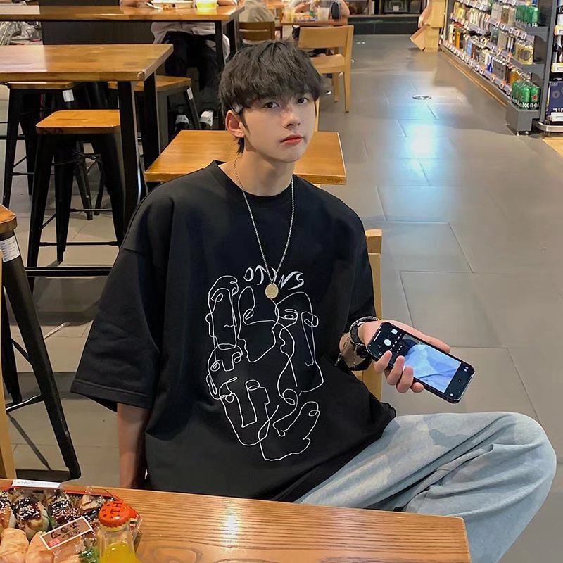 Áo Thun Unisex Dáng Rộng Tay Nửa In Họa Tiết Sáng Tạo Phong Cách Hàn Quốc Thời Trang Mùa Hè Mới 2022